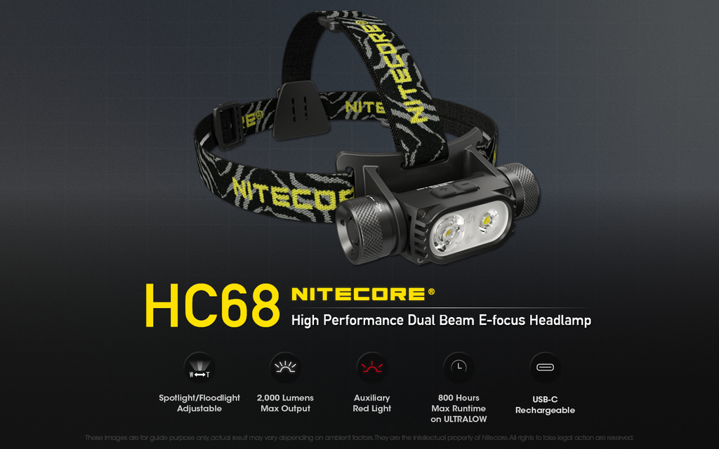 NITECORE HC68 , čelovka 2000 lm, 2 x Luminus SST-40-W a sekundární červená diody, 1x18650, USB-C dobíjecí
