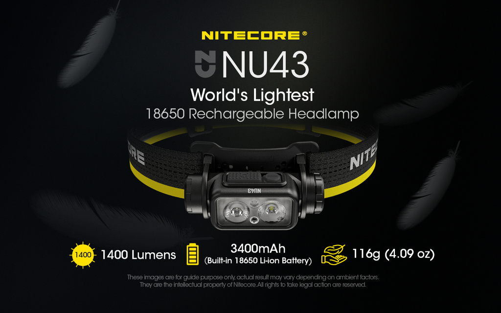NITECORE NU43 čelovka, USB-C nabíjecí, 1400 lm / 130 m dosvit, integrovaný Li-ion aku. 3400 mAh