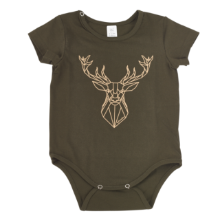 Dětské body TETRAO, krátký rukáv - khaki, jelen PS