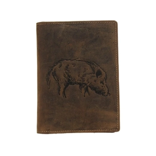 Kožené pouzdro na doklady s reliéfem divočáka